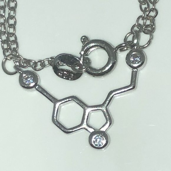 925 Serotonin Molecule Necklace w/AAACZ 16" - Picture 2 of 5
